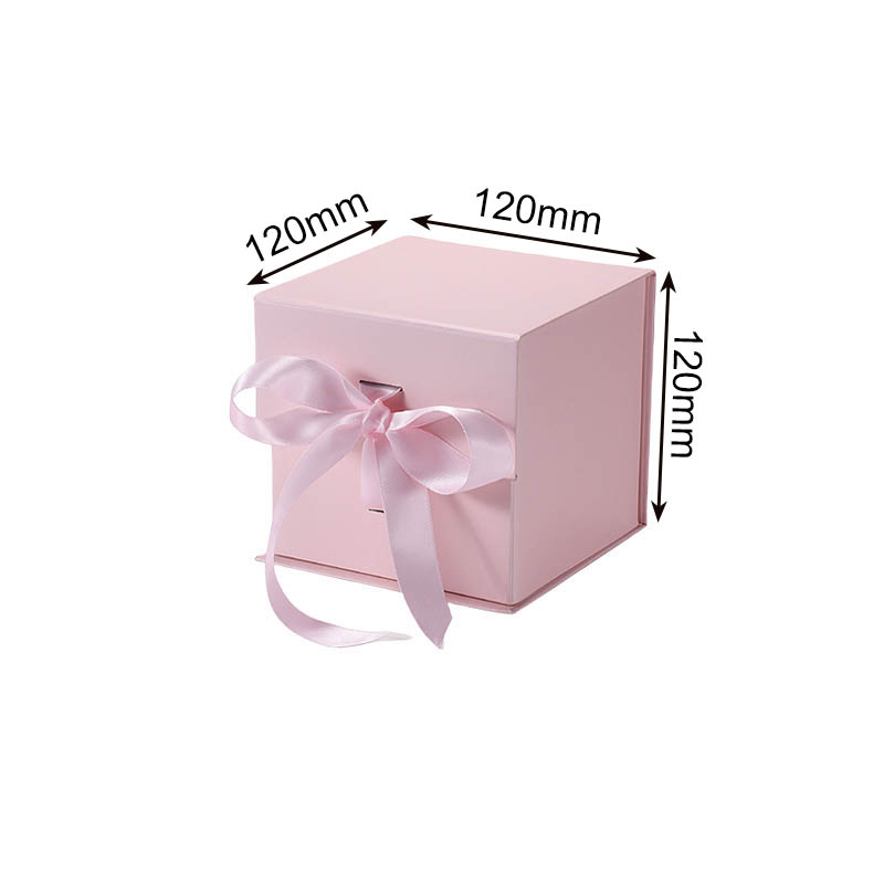 Magnetic Gift Box with Ribbon 120x120x120mm Pink - 50/Pack - dimensions