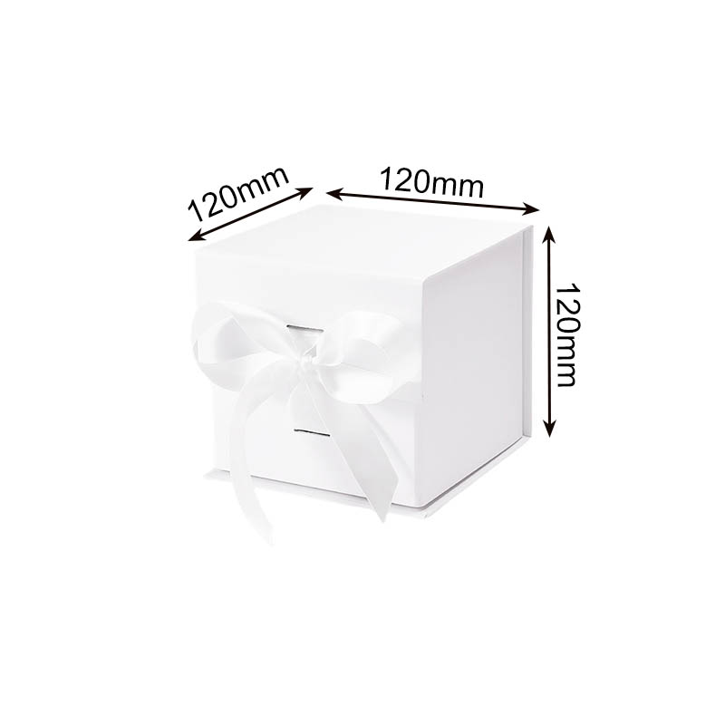 Magnetic Gift Box with Ribbon 120x120x120mm White - 50/Pack - dimensions