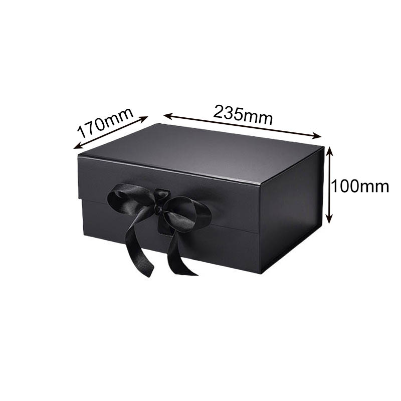 Magnetic Gift Box with Ribbon 235x170x100mm Black - 25/Pack - dimensions