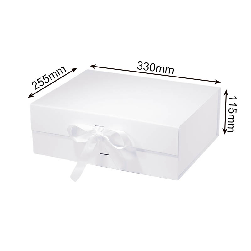 Magnetic Gift Box with Ribbon 330x255x115mm White - 25/Pack - dimensions