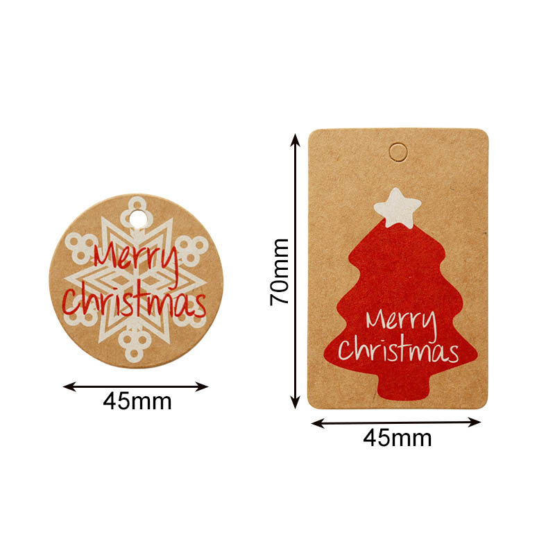 Christmas Kraft Gift Tags 45x70mm Mixed Patterns - 100/Pack - dimensions