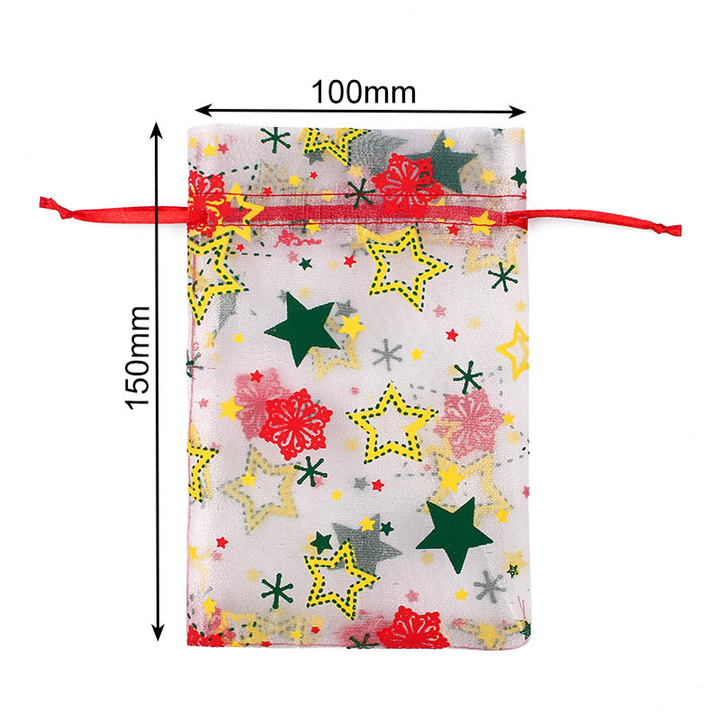 Christmas Organza Bags 100x150mm Pentagram Pattern - 50/Pack - dimensions