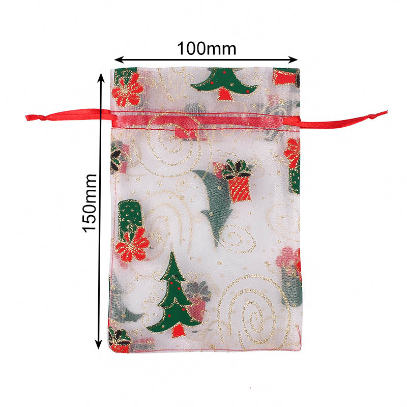 Christmas Organza Bags 100x150mm Tree Pattern - 50/Pack - dimensions