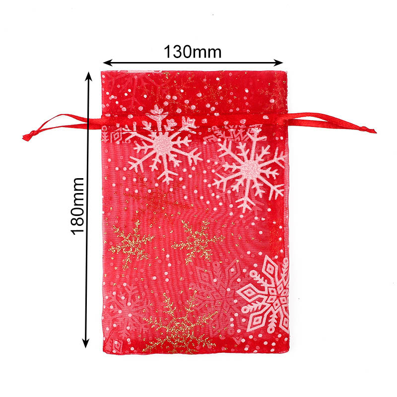 Christmas Organza Bags 130x180mm Snowflake Pattern - 50/Pack - dimensions