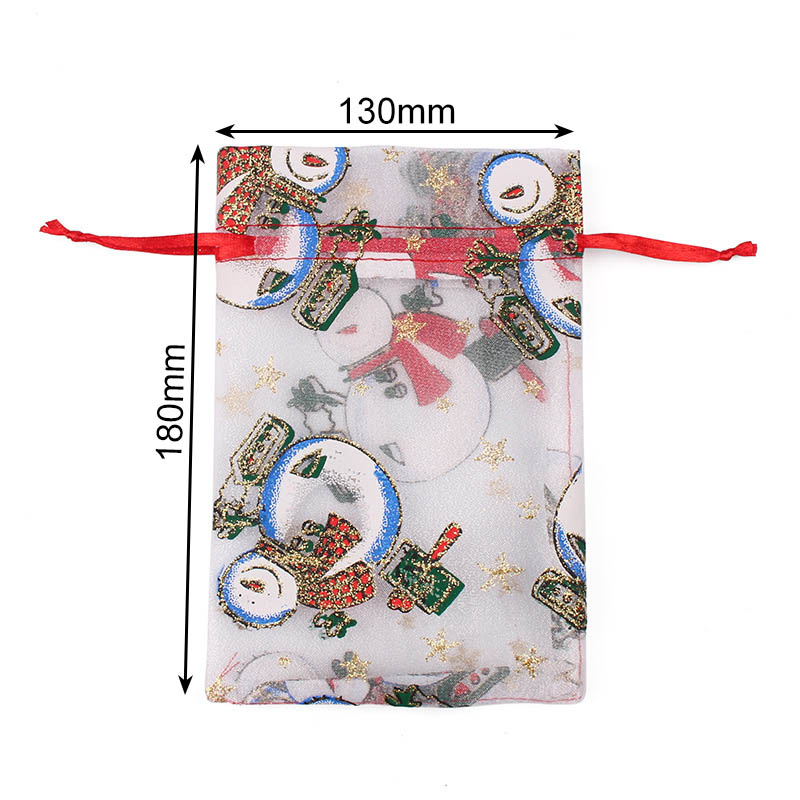 Christmas Organza Bags 130x180mm Snowman Pattern - 50/Pack - dimensions