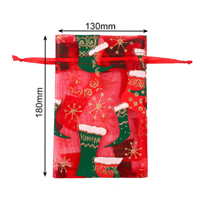 Christmas Organza Bags 130x180mm Stocking  Pattern - 50/Pack - dimensions