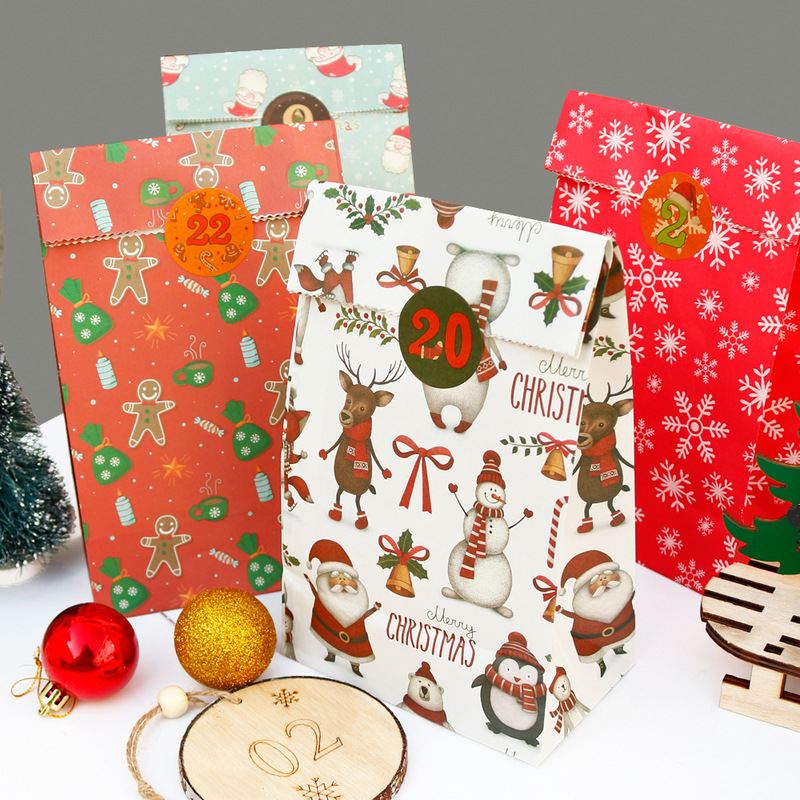 Christmas Paper Bags 120x230x75mm with Stickers - 24/Pack - dimensions