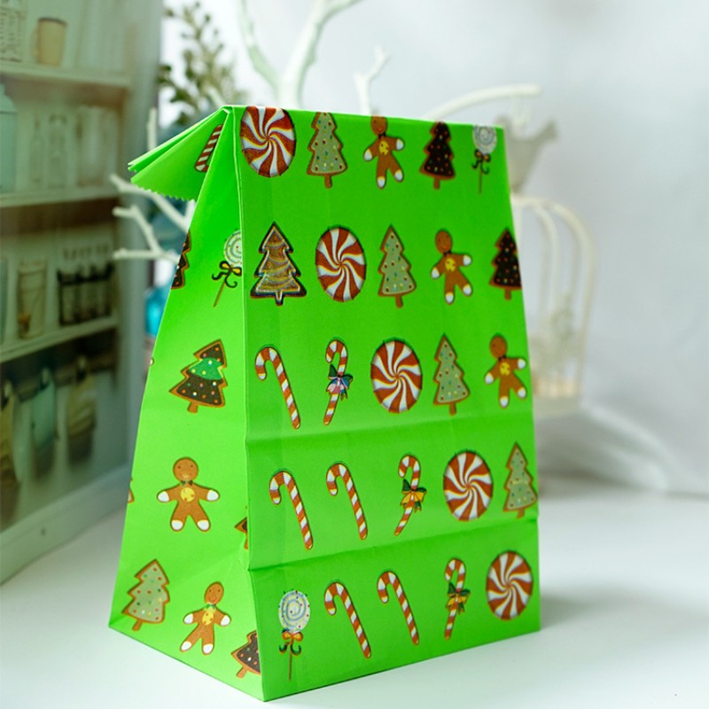 Christmas Paper Bags 130x240x80mm Candy Pattern - 50/Pack - dimensions