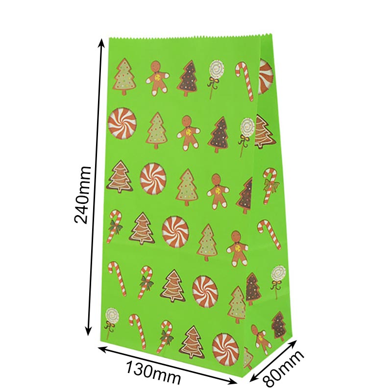 Christmas Paper Bags 130x240x80mm Candy Pattern - 50/Pack - dimensions