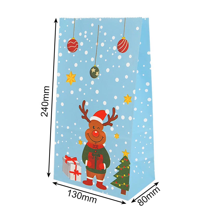 Christmas Paper Bags 130x240x80mm Reindeer Pattern - 50/Pack - dimensions