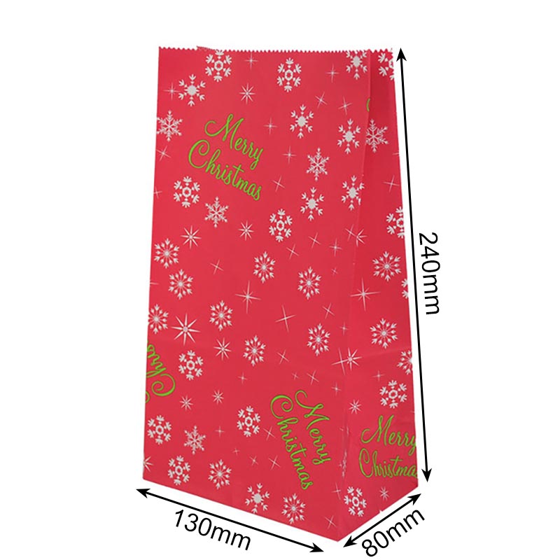 Christmas Paper Bags 130x240x80mm Snowflake Pattern - 50/Pack - dimensions