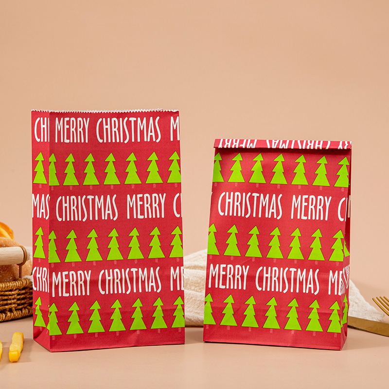 Christmas Paper Bags 130x240x80mm Tree Pattern - 50/Pack - dimensions