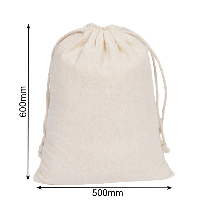 Large Calico Drawstring Bags 500x600mm - 50/Pack - dimensions