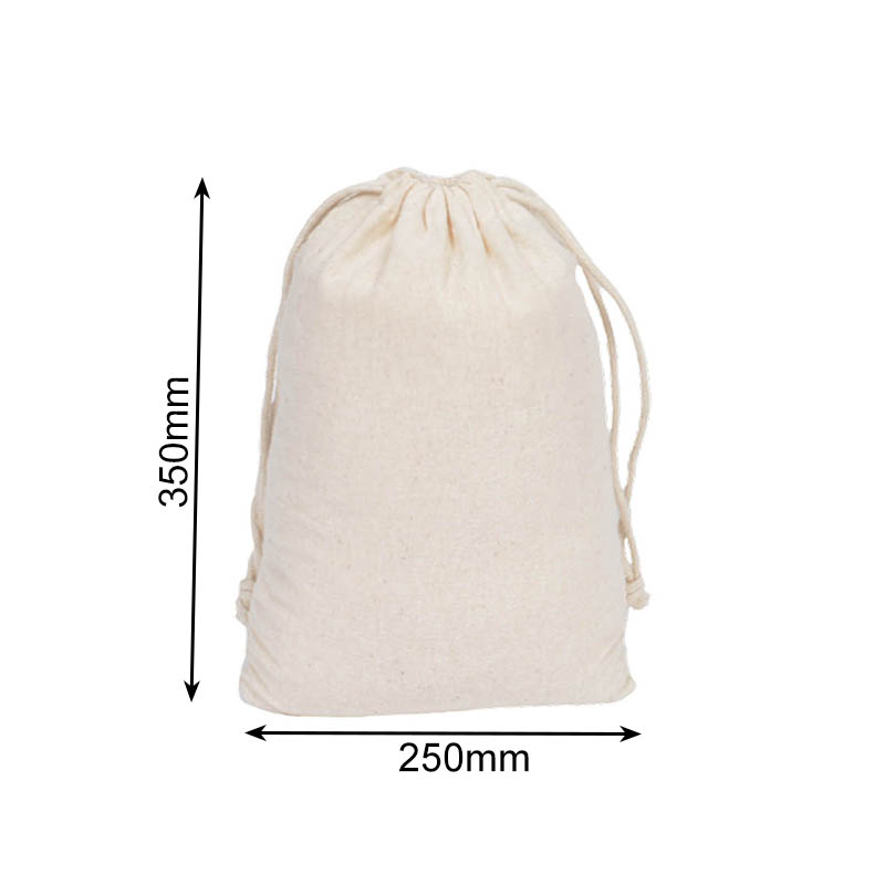 Medium Calico Drawstring Bags 250x350mm - 50/Pack - dimensions