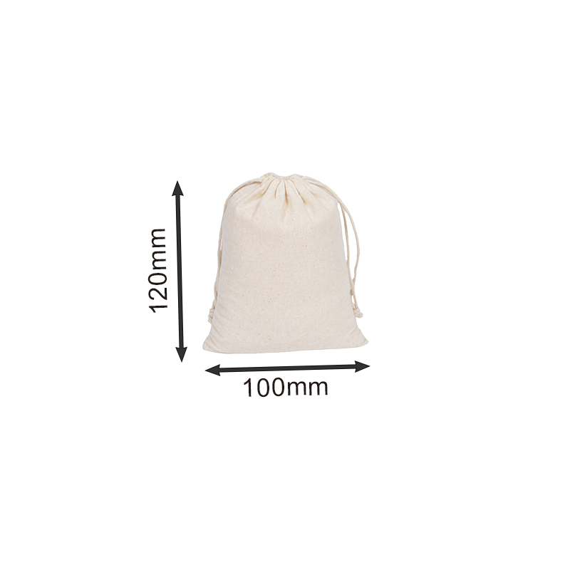 Mini Calico Drawstring Bags 100x120mm - 50/Pack - dimensions