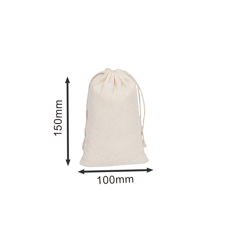 Mini Calico Drawstring Bags 100x150mm - 50/Pack - dimensions