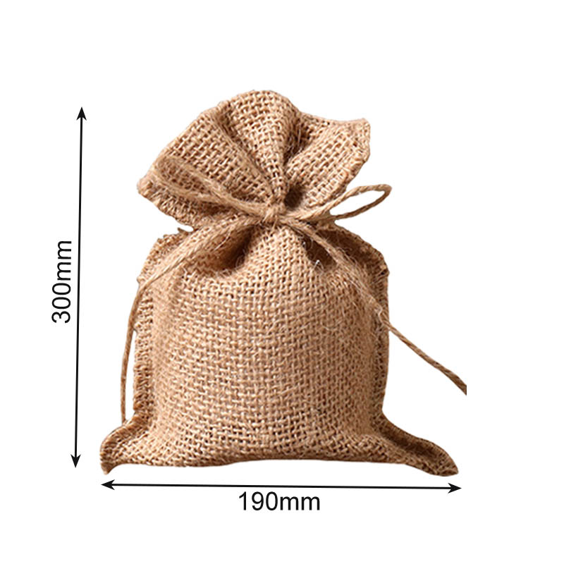 Hessian Drawstring Gift Bags 190x300mm - 10/Pack - dimensions