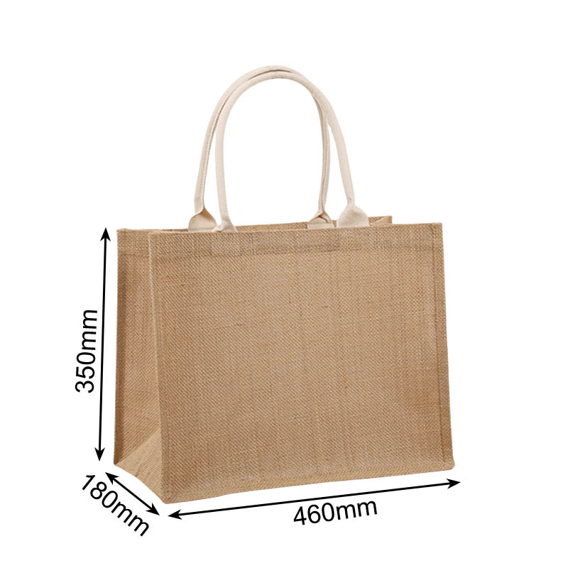 Large Jute Tote Shopping Bags 460x350x180mm - 6/Pack - dimensions