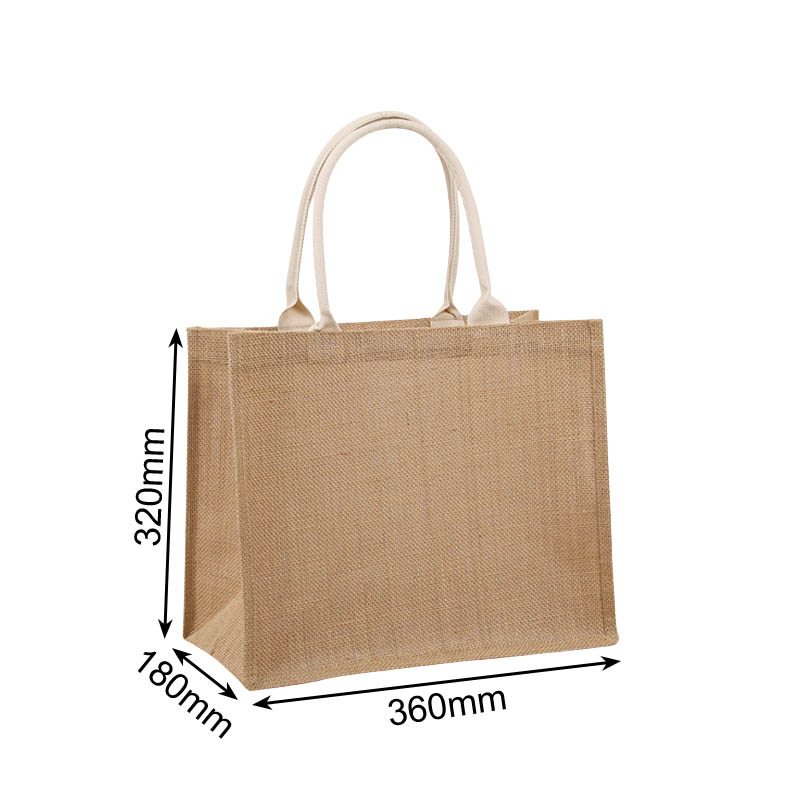 Medium Jute Tote Shopping Bags 360x320x180mm - 6/Pack - dimensions