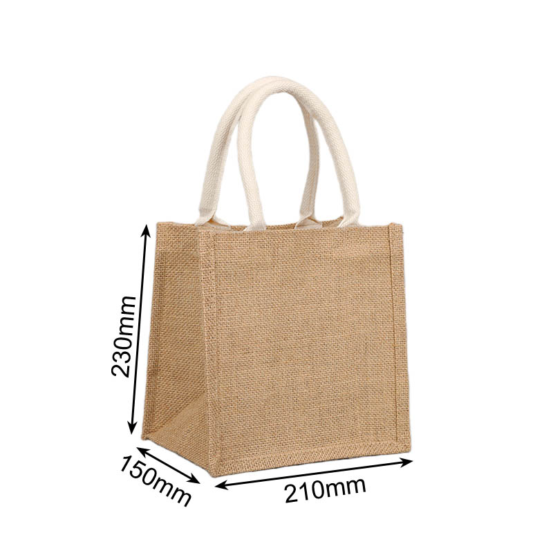 Small Jute Tote Shopping Bags 210x230x150mm - 6/Pack - dimensions