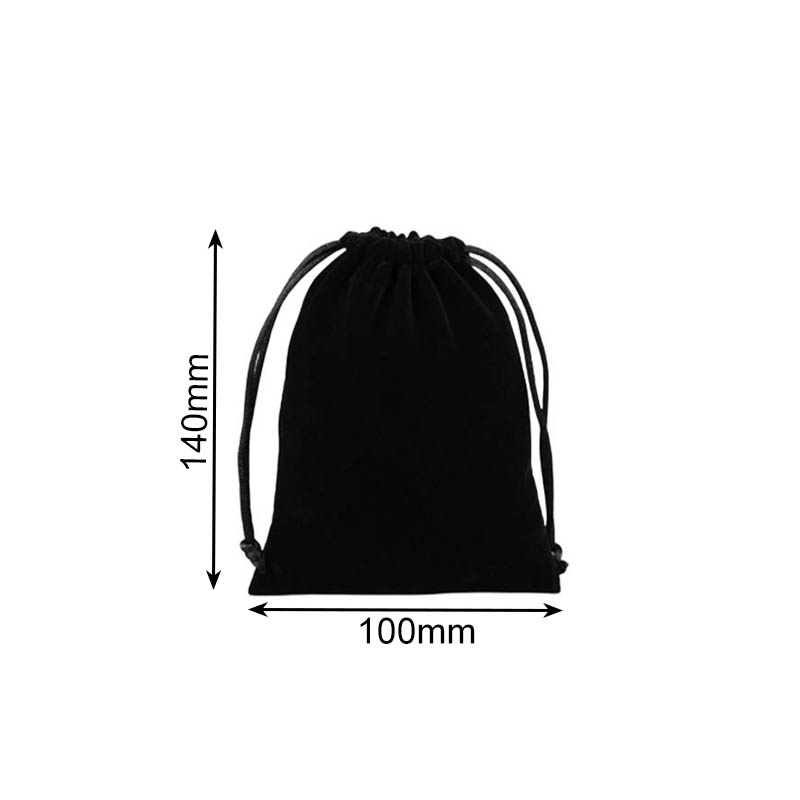 Double Sided Velvet Drawstring Bags 100x140mm Black - 50/Pack - dimensions