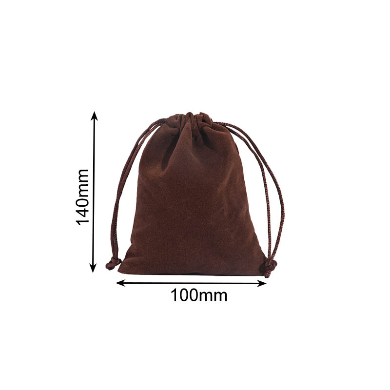 Double Sided Velvet Drawstring Bags 100x140mm Brown - 50/Pack - dimensions