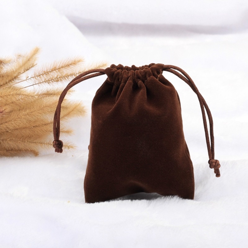 Double Sided Velvet Drawstring Bags 100x140mm Brown - 50/Pack - dimensions