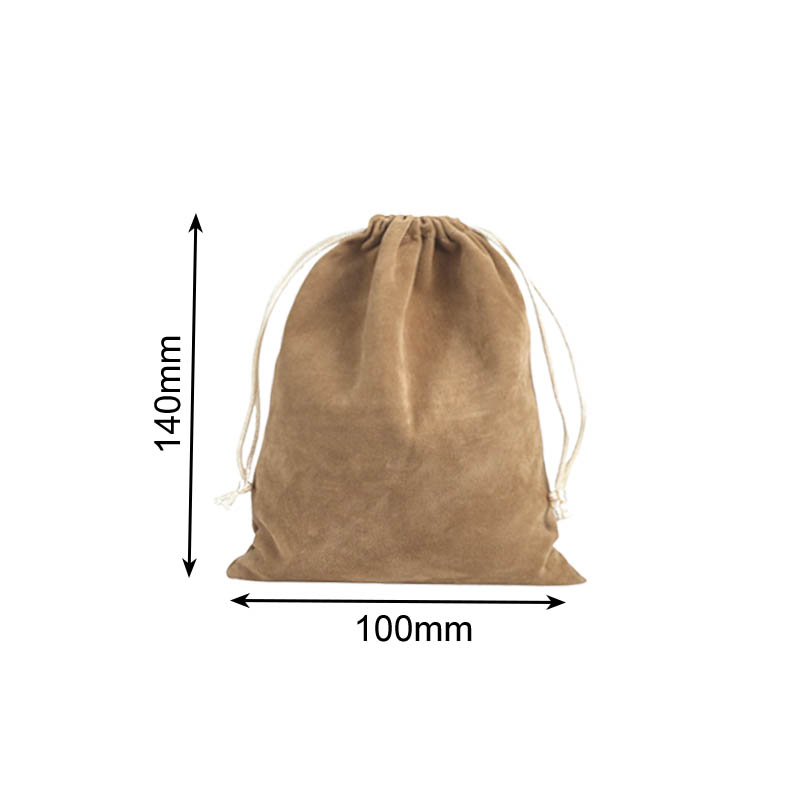 Double Sided Velvet Drawstring Bags 100x140mm Camel - 50/Pack - dimensions