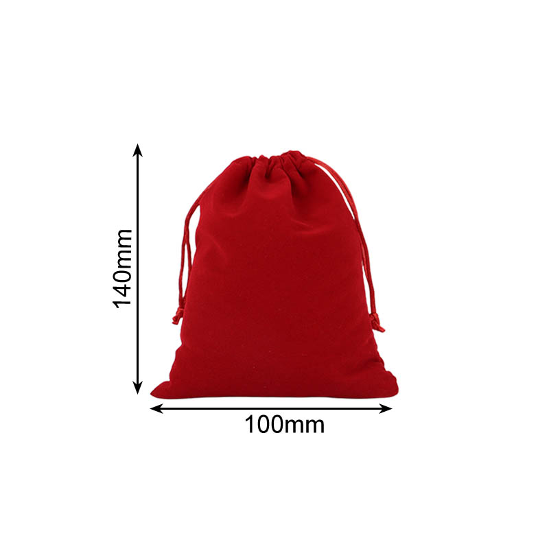 Double Sided Velvet Drawstring Bags 100x140mm Red - 50/Pack - dimensions