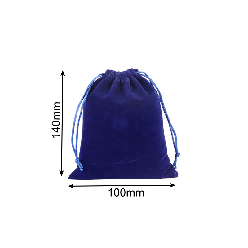 Double Sided Velvet Drawstring Bags 100x140mm Royal Blue - 50/Pack - dimensions