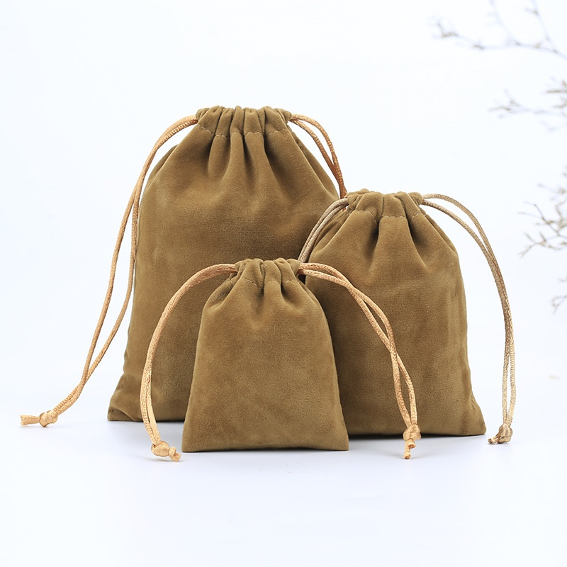 Double Sided Velvet Drawstring Bags 150x200mm Camel - 50/Pack - dimensions