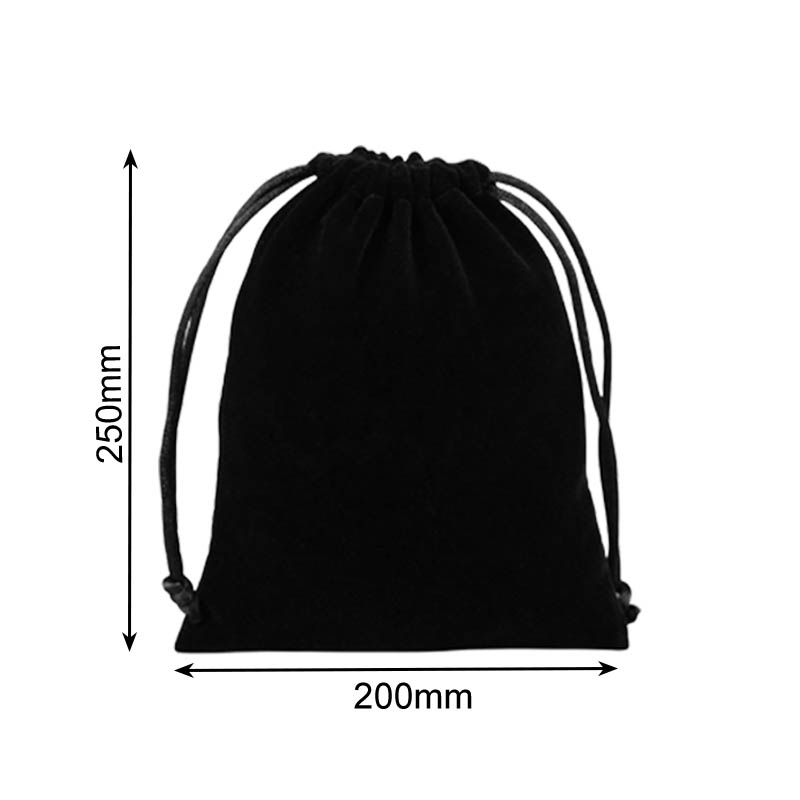 Double Sided Velvet Drawstring Bags 200x250mm Black - 50/Pack - dimensions