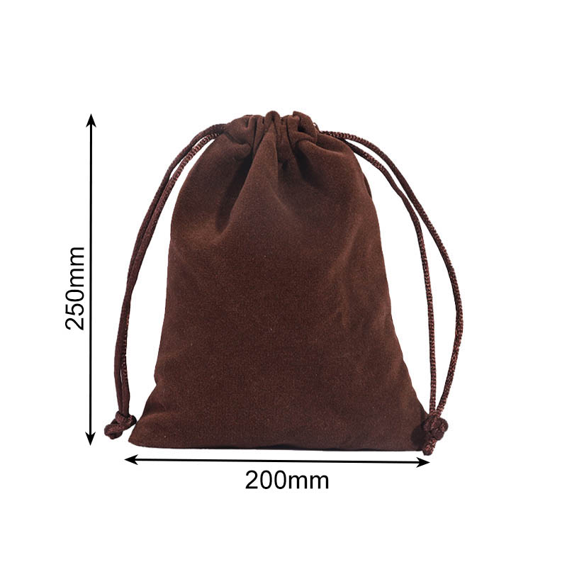 Double Sided Velvet Drawstring Bags 200x250mm Brown - 50/Pack - dimensions