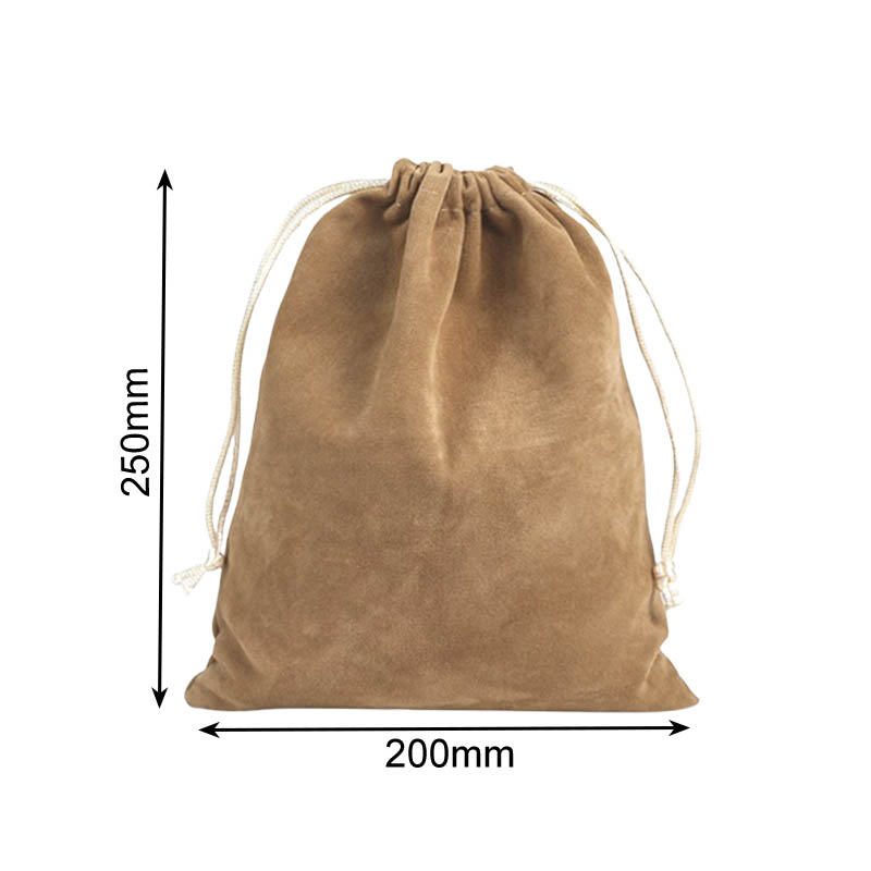 Double Sided Velvet Drawstring Bags 200x250mm Camel - 50/Pack - dimensions