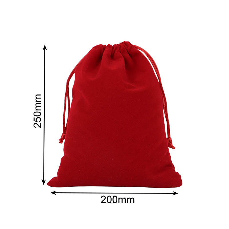 Double Sided Velvet Drawstring Bags 200x250mm Red - 50/Pack - dimensions