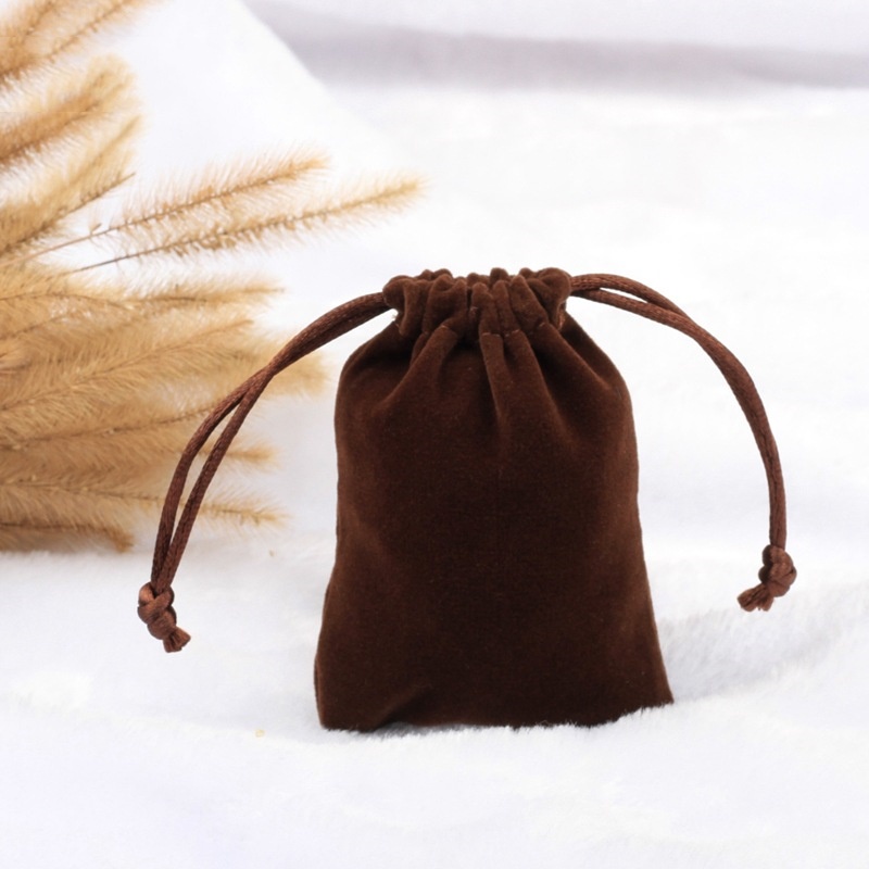 Double Sided Velvet Drawstring Bags 70x90mm Brown - 50/Pack - dimensions