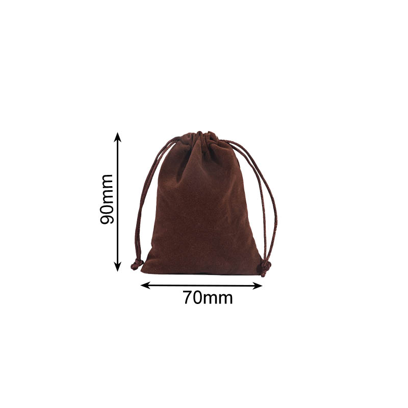 Double Sided Velvet Drawstring Bags 70x90mm Brown - 50/Pack - dimensions