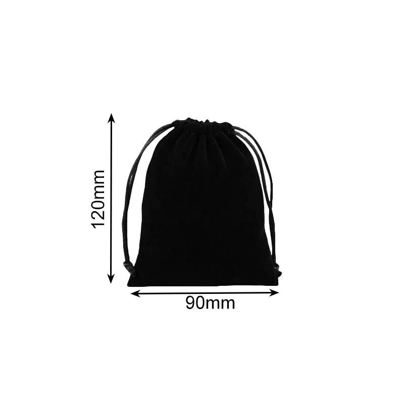 Double Sided Velvet Drawstring Bags 90x120mm Black - 50/Pack - dimensions