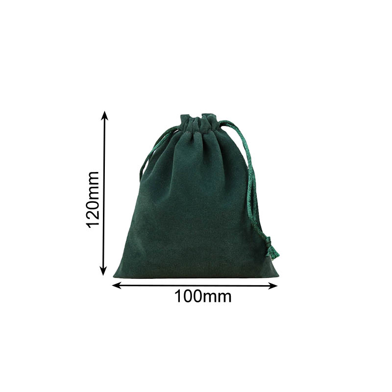 Velvet Drawstring Bags 100x120mm Dark Green - 50/Pack - dimensions