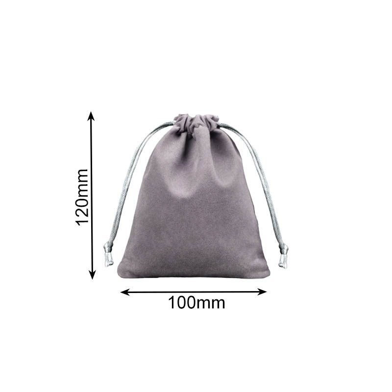 Velvet Drawstring Bags 100x120mm Grey - 50/Pack - dimensions