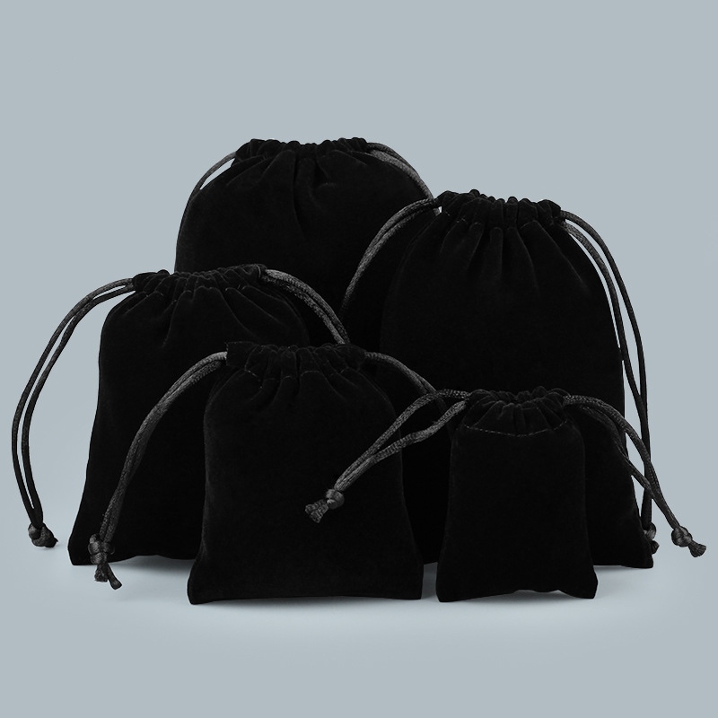 Velvet Drawstring Bags 130x180mm Black - 50/Pack - dimensions