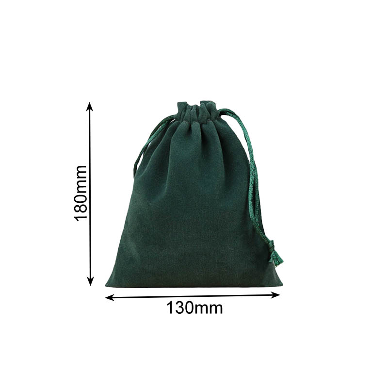 Velvet Drawstring Bags 130x180mm Dark Green - 50/Pack - dimensions