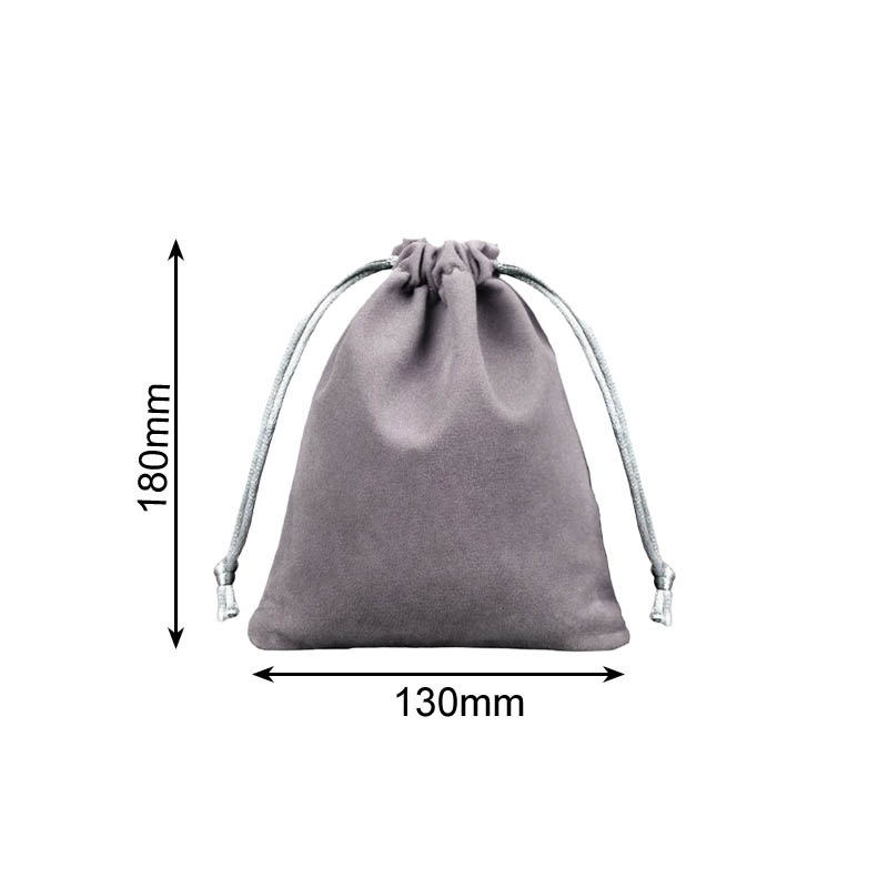 Velvet Drawstring Bags 130x180mm Grey - 50/Pack - dimensions