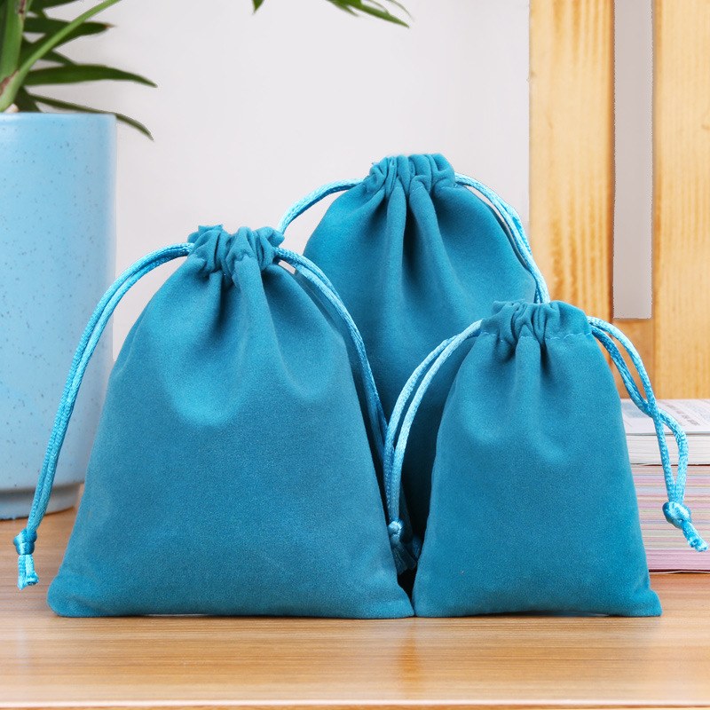 Velvet Drawstring Bags 130x180mm Lake Blue - 50/Pack - dimensions