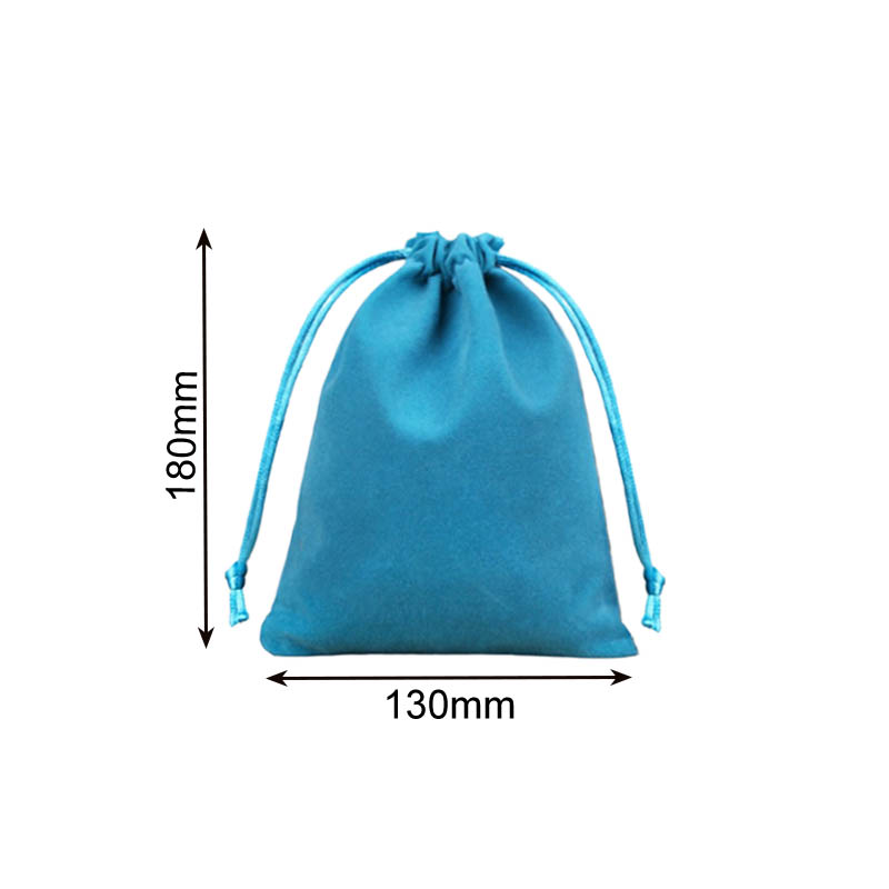 Velvet Drawstring Bags 130x180mm Lake Blue - 50/Pack - dimensions