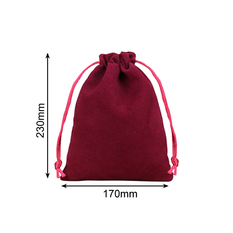 Velvet Drawstring Bags 170x230mm Burgundy - 50/Pack - dimensions