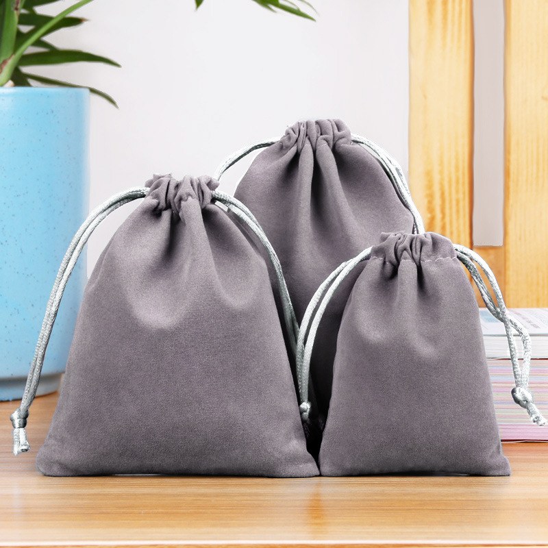 Velvet Drawstring Bags 170x230mm Grey - 50/Pack - dimensions