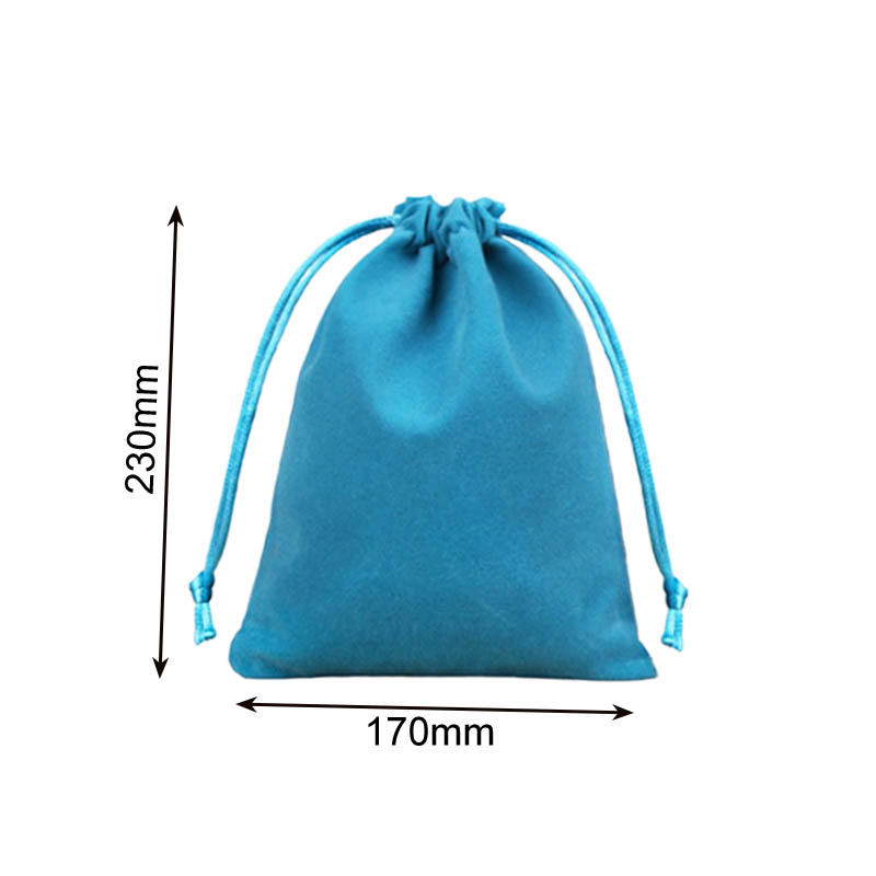 Velvet Drawstring Bags 170x230mm Lake Blue - 50/Pack - dimensions