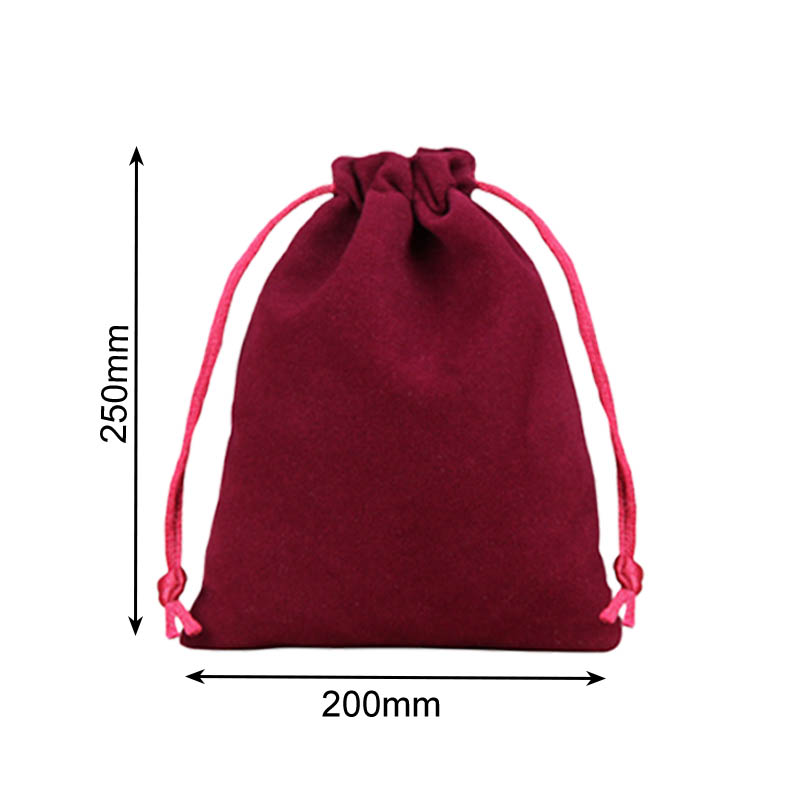 Velvet Drawstring Bags 200x250mm Burgundy - 50/Pack - dimensions