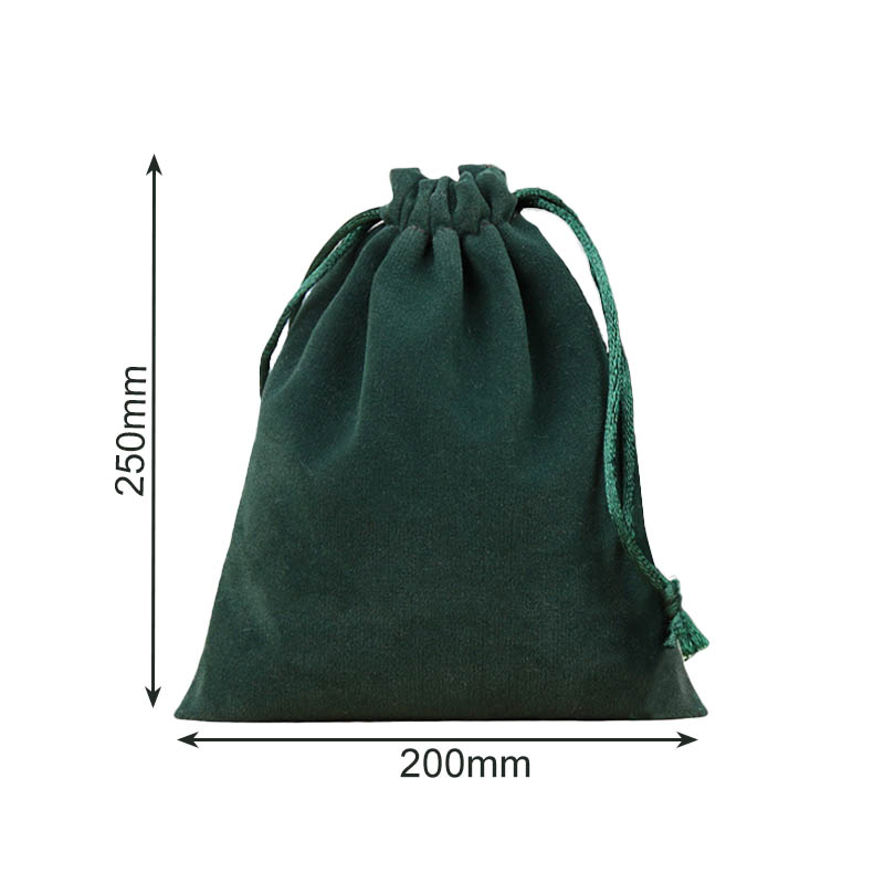 Velvet Drawstring Bags 200x250mm Dark Green - 50/Pack - dimensions